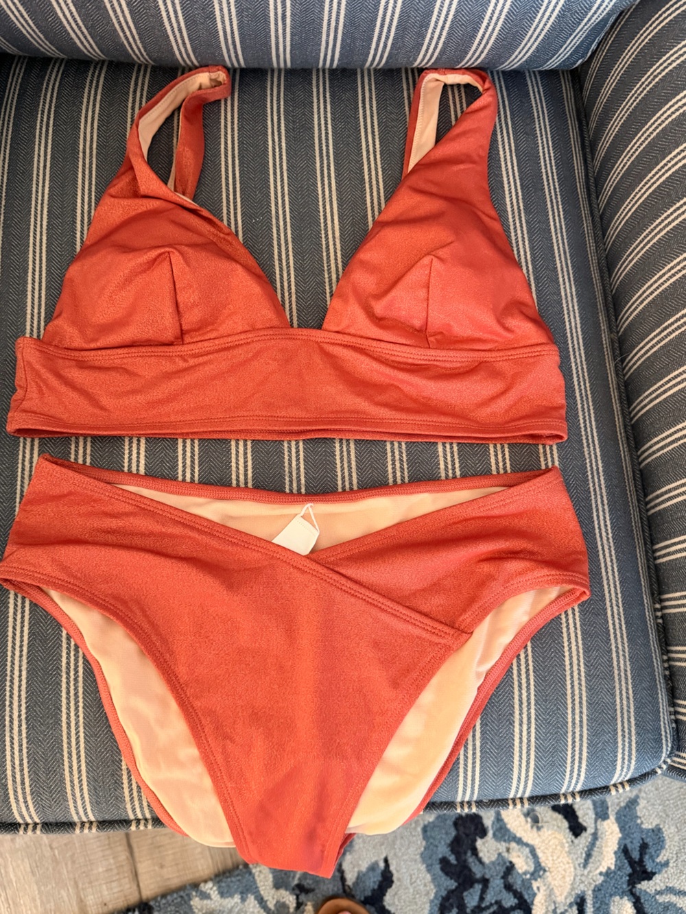 Women’s Coral Two-Piece V-Neck Bikini Set